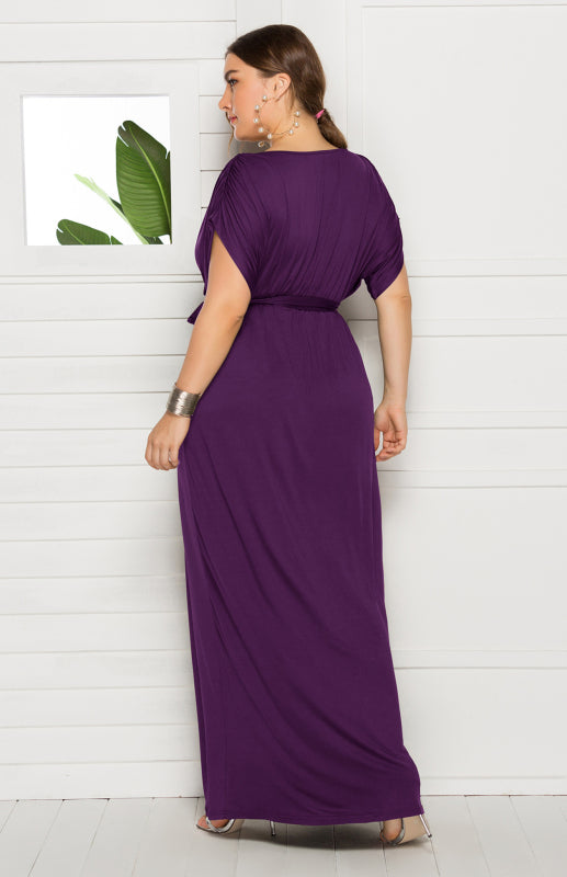 Women's Plus Size Deep V Solid Dress